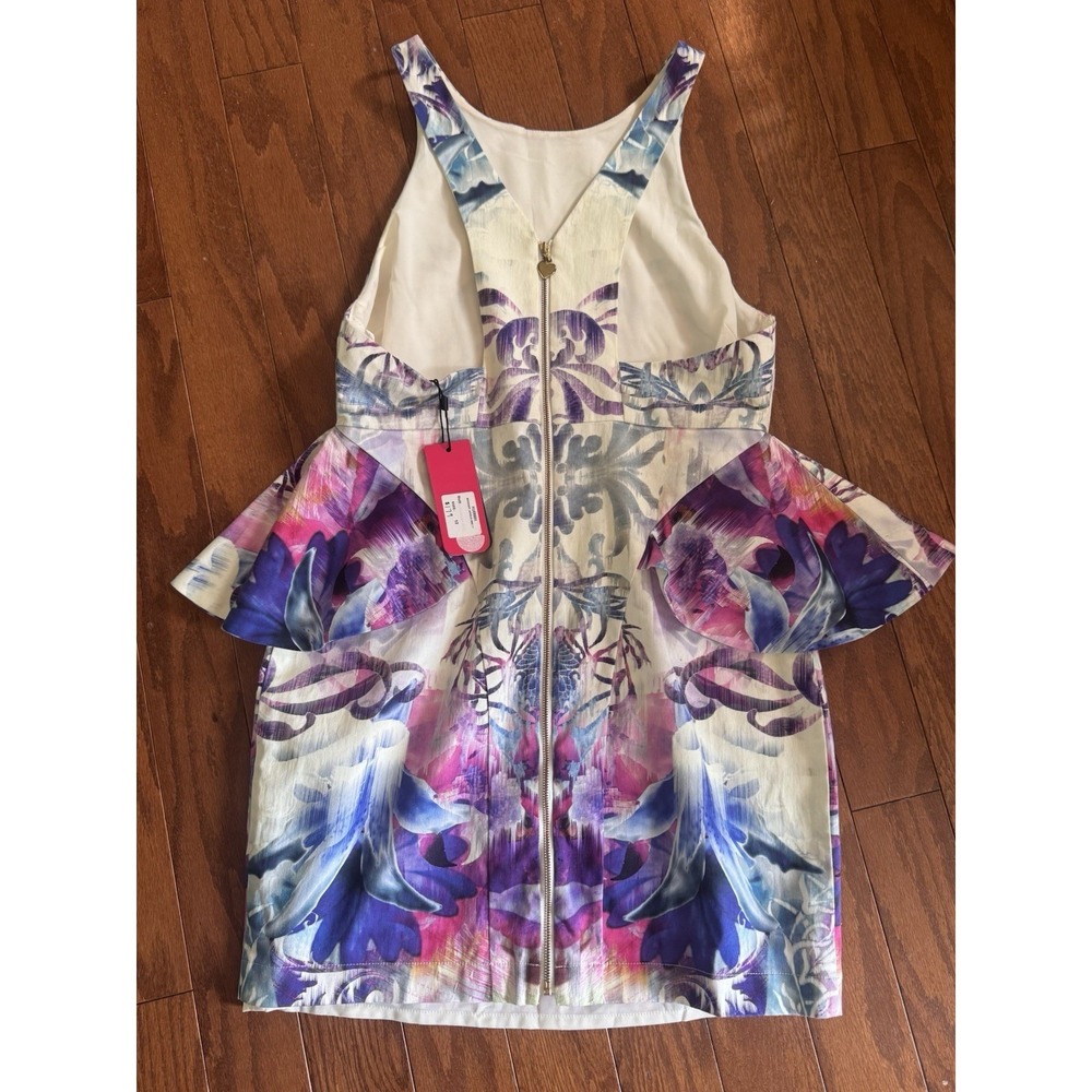 NWT's KUKU Dress 12 Peplum Bodycon Multicolor Print Sleeveless Cocktail $179 Y2K - Picture 2 of 6